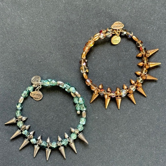 ALEX and ANI VINTAGE SIXTY-SIX Two Wrap Bracelets Crystal Beads & Spikes 6-1/2" - Picture 3 of 7